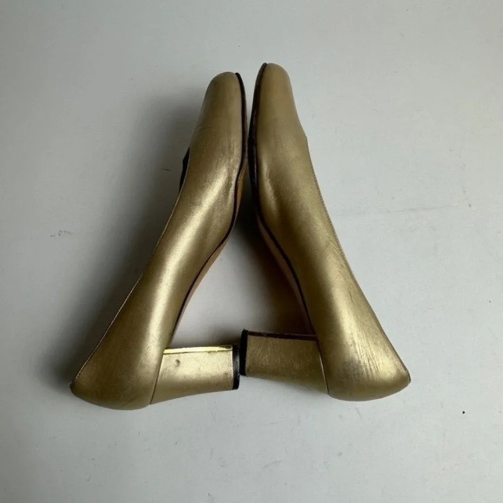 Vintage 1990s Y2K St John Heels Shoes Womens Size 8 1/2 Gold Leather‎ Pumps KC